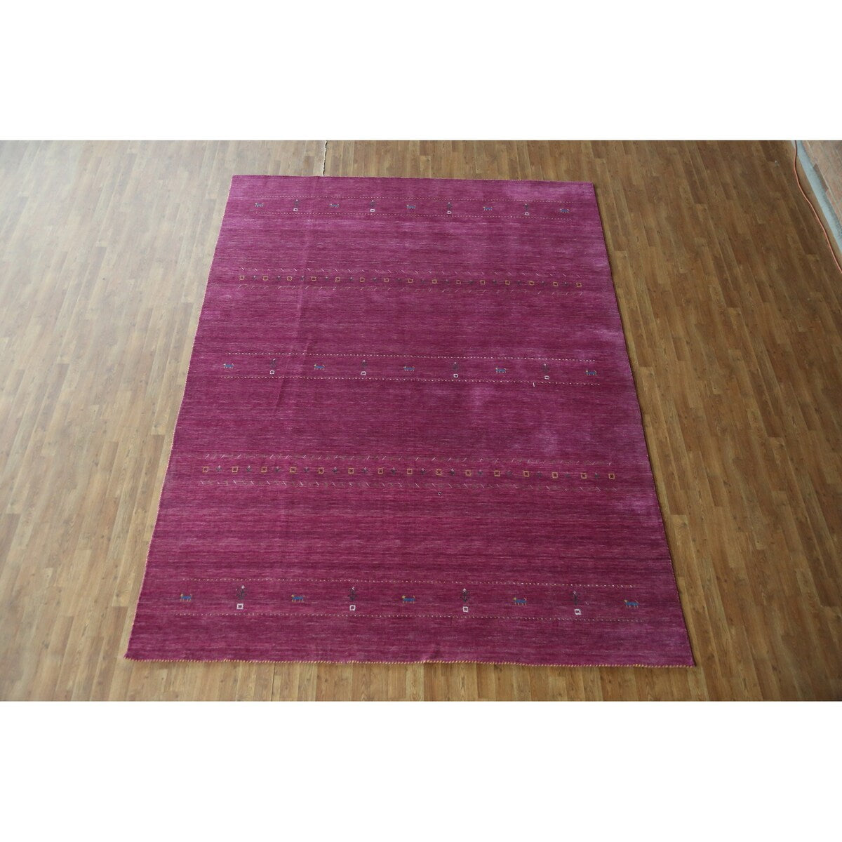 Purple Tribal Gabbeh Indian Area Rug Handmade Wool Carpet - 8'9"x 11'7"