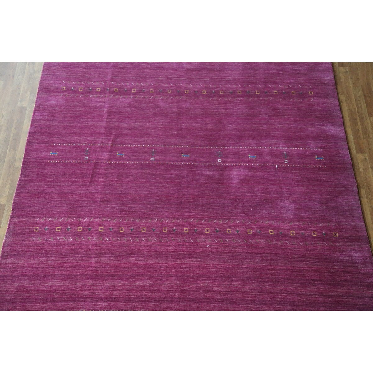Purple Tribal Gabbeh Indian Area Rug Handmade Wool Carpet - 8'9"x 11'7"