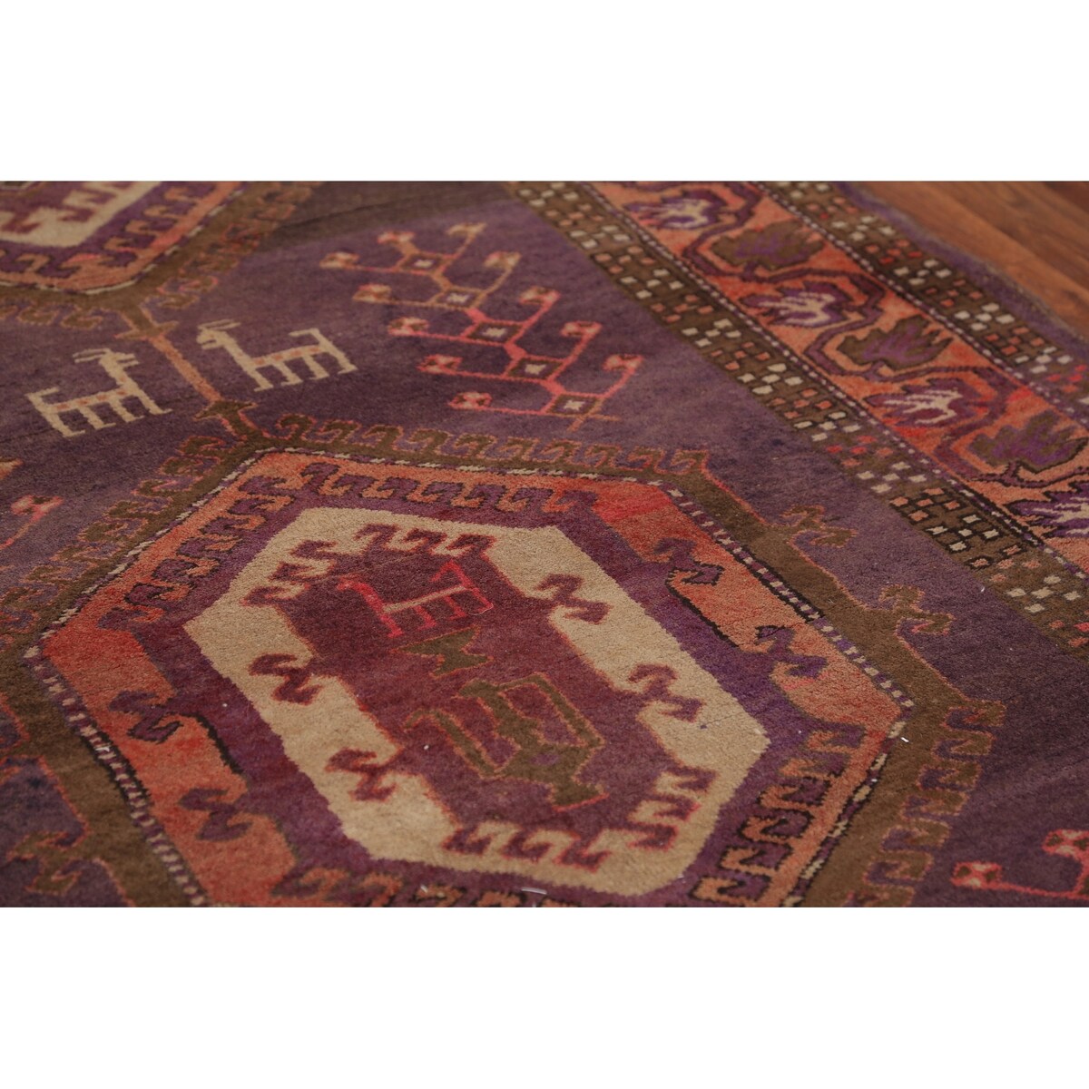 Purple Tribal Meshkin Persian Runner Rug Hand-Knotted Wool Carpet - 4'2"x 9'0"