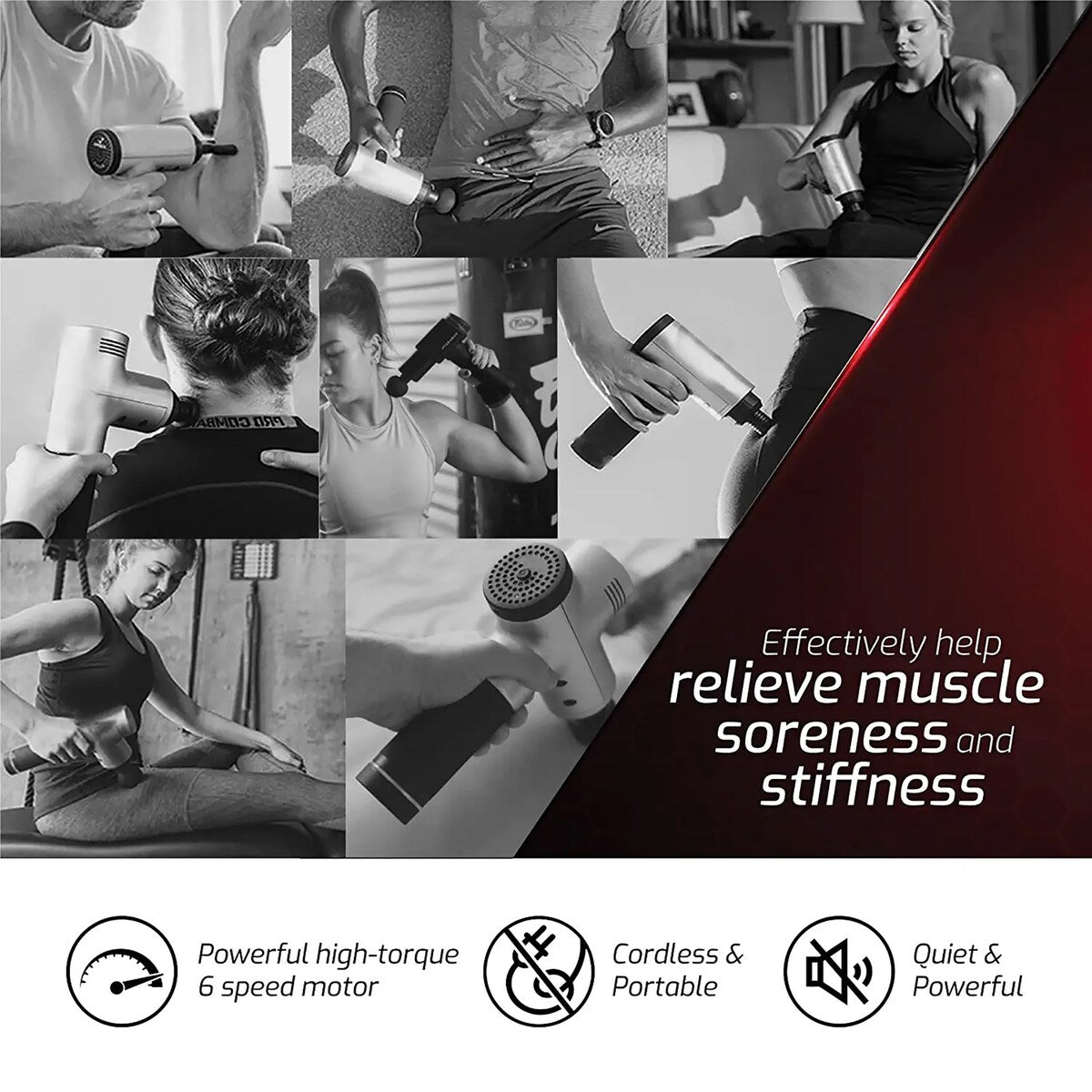 Pursonic 6 Speed Cordless & Rechargeable Professional Massage Gun - N/A