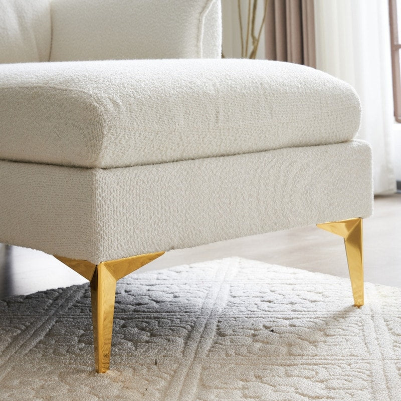 Pushback Chair Shape Four Seats with Footstool Plaid Fleece Diamond Electroplated Gold Triple Leg Indoor Modular Sofa