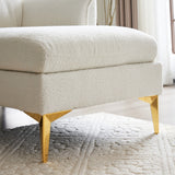 Pushback Chair Shape Four Seats with Footstool Plaid Fleece Diamond Electroplated Gold Triple Leg Indoor Modular Sofa