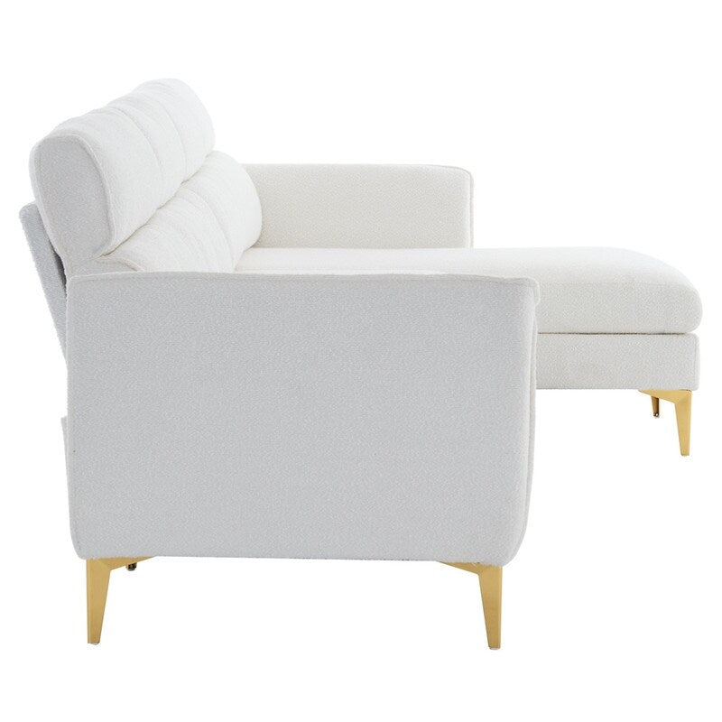 Pushback Chair Shape Four Seats with Footstool Plaid Fleece Diamond Electroplated Gold Triple Leg Indoor Modular Sofa