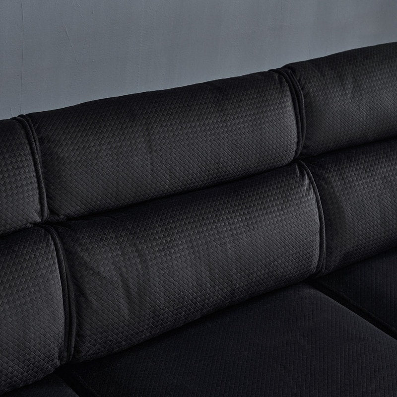 Pushback Chair Shape Four Seats with Footstool Plaid Fleece Diamond Electroplated Gold Triple Leg Indoor Modular Sofa