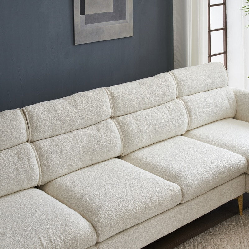 Pushback Chair Shape Four Seats with Footstool Plaid Fleece Diamond Electroplated Gold Triple Leg Indoor Modular Sofa
