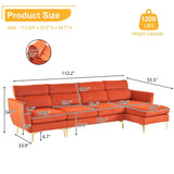 Pushback Chair Shape Four Seats with Footstool Plaid Fleece Diamond Electroplated Gold Triple Leg Indoor Modular Sofa