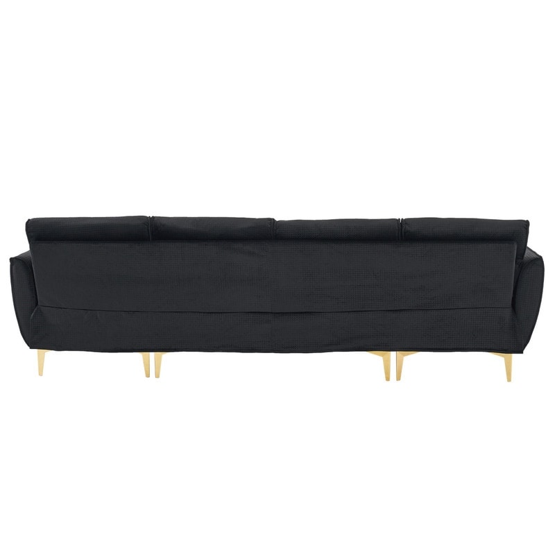 Pushback Chair Shape Four Seats with Footstool Plaid Fleece Diamond Electroplated Gold Triple Leg Indoor Modular Sofa