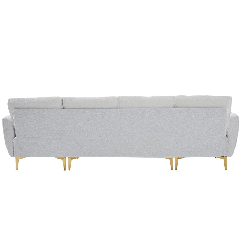 Pushback Chair Shape Four Seats with Footstool Plaid Fleece Diamond Electroplated Gold Triple Leg Indoor Modular Sofa