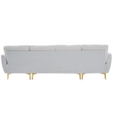 Pushback Chair Shape Four Seats with Footstool Plaid Fleece Diamond Electroplated Gold Triple Leg Indoor Modular Sofa