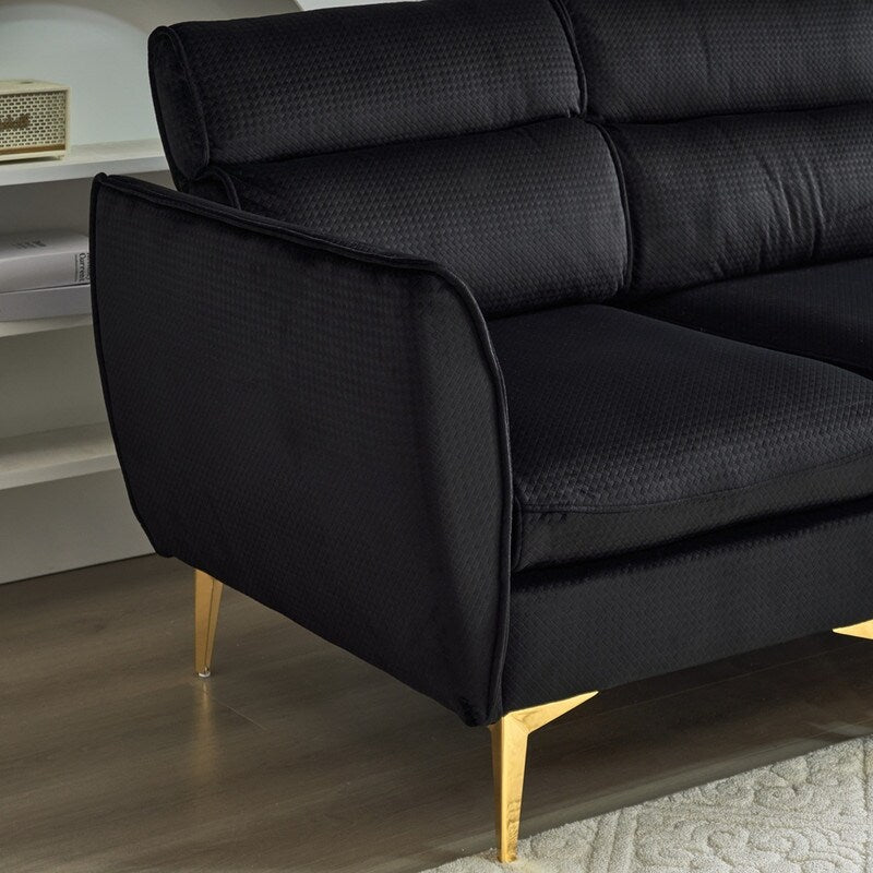 Pushback Chair Shape Four Seats with Footstool Plaid Fleece Diamond Electroplated Gold Triple Leg Indoor Modular Sofa