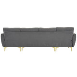 Pushback Chair Shape Four Seats with Footstool Plaid Fleece Diamond Electroplated Gold Triple Leg Indoor Modular Sofa