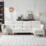 Pushback Chair Shape Four Seats with Footstool Plaid Fleece Diamond Electroplated Gold Triple Leg Indoor Modular Sofa