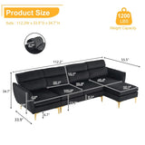 Pushback Chair Shape Four Seats with Footstool Plaid Fleece Diamond Electroplated Gold Triple Leg Indoor Modular Sofa
