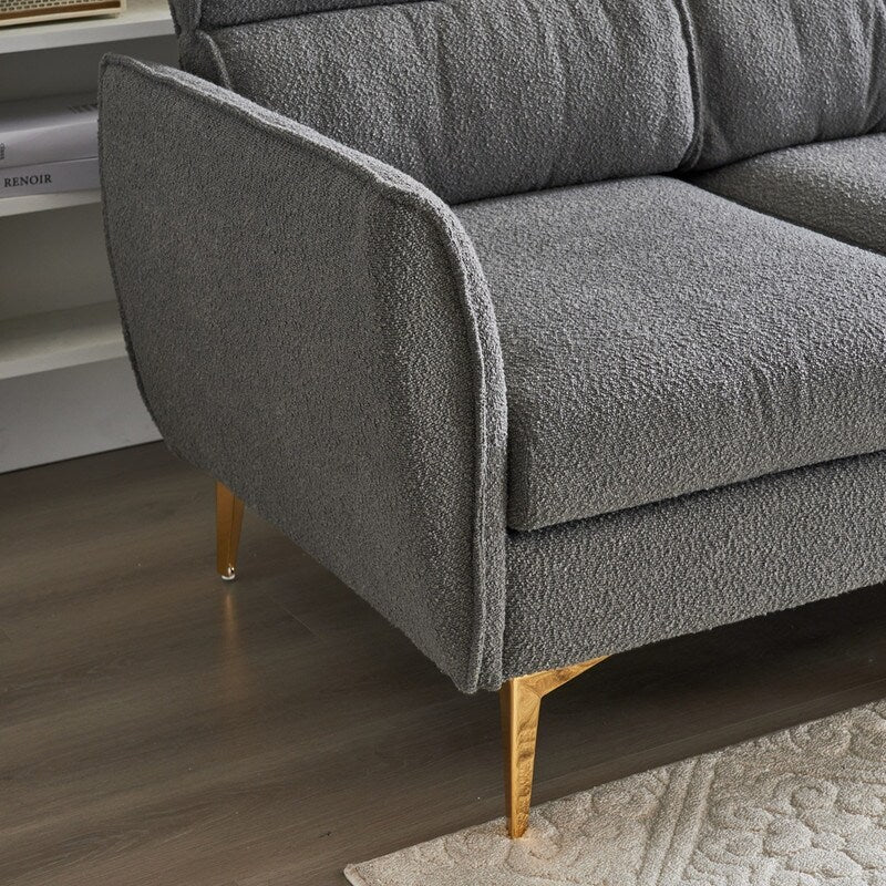 Pushback Chair Shape Four Seats with Footstool Plaid Fleece Diamond Electroplated Gold Triple Leg Indoor Modular Sofa