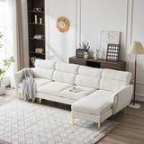 Pushback Chair Shape Four Seats with Footstool Plaid Fleece Diamond Electroplated Gold Triple Leg Indoor Modular Sofa