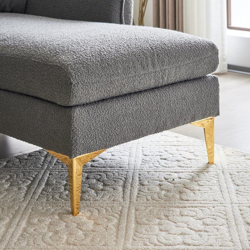 Pushback Chair Shape Four Seats with Footstool Plaid Fleece Diamond Electroplated Gold Triple Leg Indoor Modular Sofa