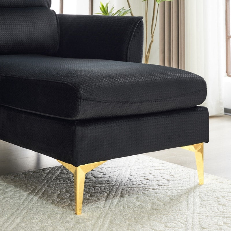 Pushback Chair Shape Four Seats with Footstool Plaid Fleece Diamond Electroplated Gold Triple Leg Indoor Modular Sofa
