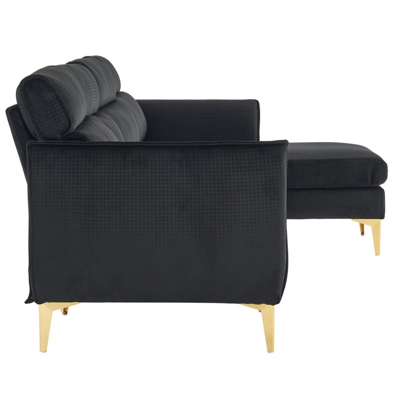 Pushback Chair Shape Four Seats with Footstool Plaid Fleece Diamond Electroplated Gold Triple Leg Indoor Modular Sofa