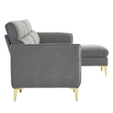 Pushback Chair Shape Four Seats with Footstool Plaid Fleece Diamond Electroplated Gold Triple Leg Indoor Modular Sofa