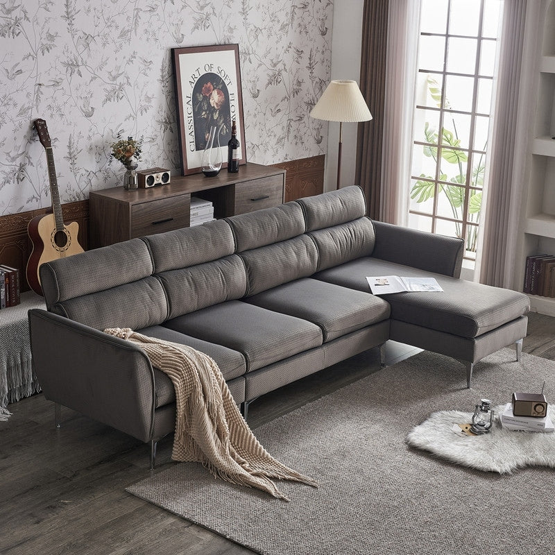 Pushback Chair Shape Four Seats with Footstool Plaid Fleece Diamond Electroplated Gold Triple Leg Indoor Modular Sofa