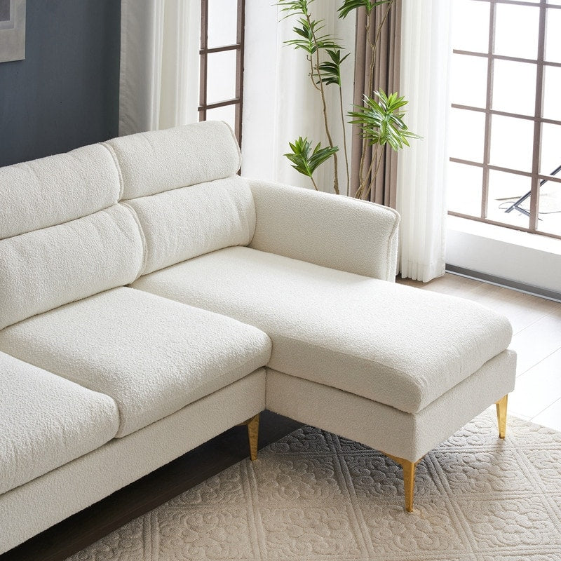Pushback Chair Shape Four Seats with Footstool Plaid Fleece Diamond Electroplated Gold Triple Leg Indoor Modular Sofa