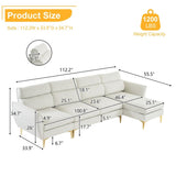 Pushback Chair Shape Four Seats with Footstool Plaid Fleece Diamond Electroplated Gold Triple Leg Indoor Modular Sofa