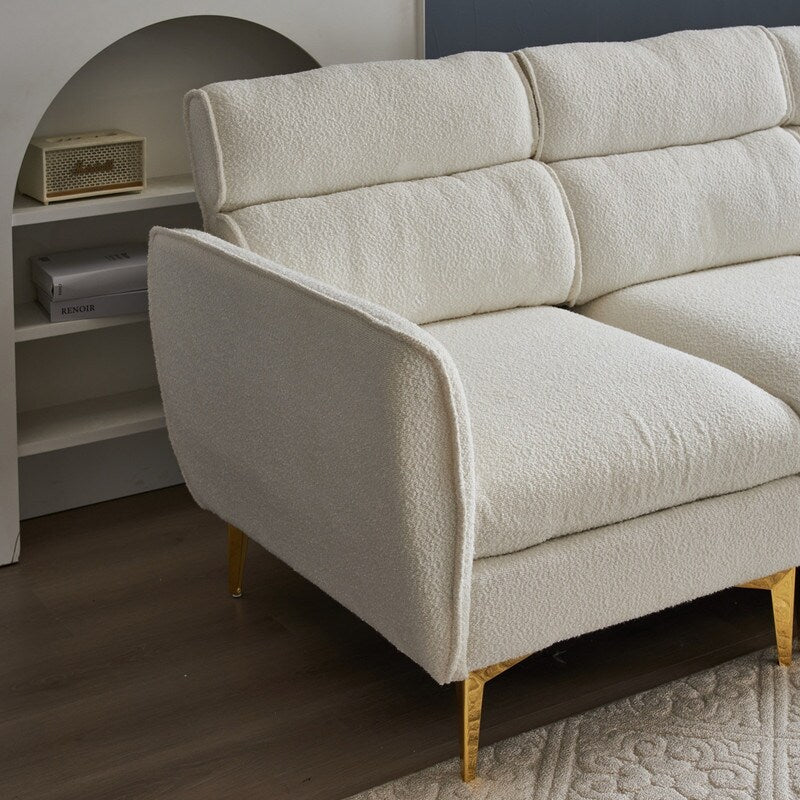 Pushback Chair Shape Four Seats with Footstool Plaid Fleece Diamond Electroplated Gold Triple Leg Indoor Modular Sofa