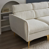 Pushback Chair Shape Four Seats with Footstool Plaid Fleece Diamond Electroplated Gold Triple Leg Indoor Modular Sofa