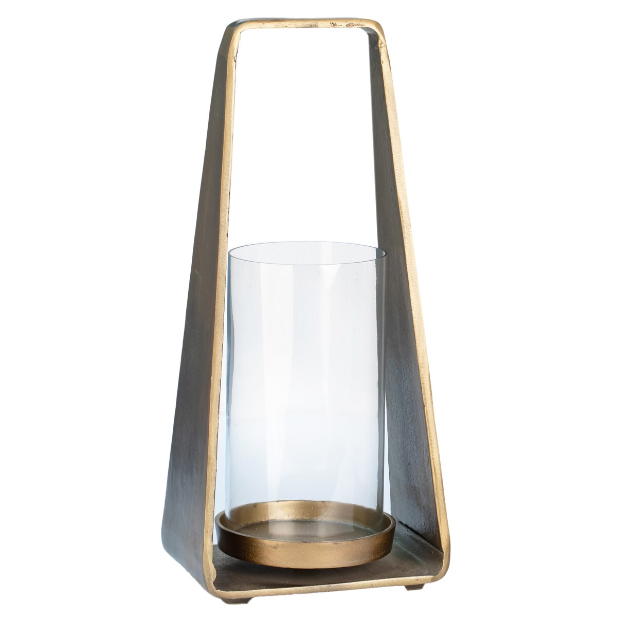 Pyra Small Antique Brass Finished Cast Aluminum and Glass Modern Lanterns, Set of 2