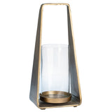Pyra Small Antique Brass Finished Cast Aluminum and Glass Modern Lanterns, Set of 2