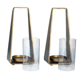 Pyra Small Antique Brass Finished Cast Aluminum and Glass Modern Lanterns, Set of 2