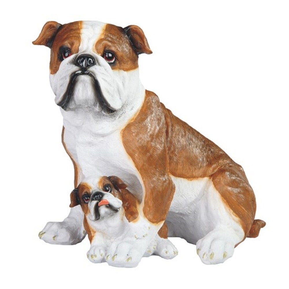 Q-Max 11.5"W Sitting English Bulldog Mother and Puppy Figurine