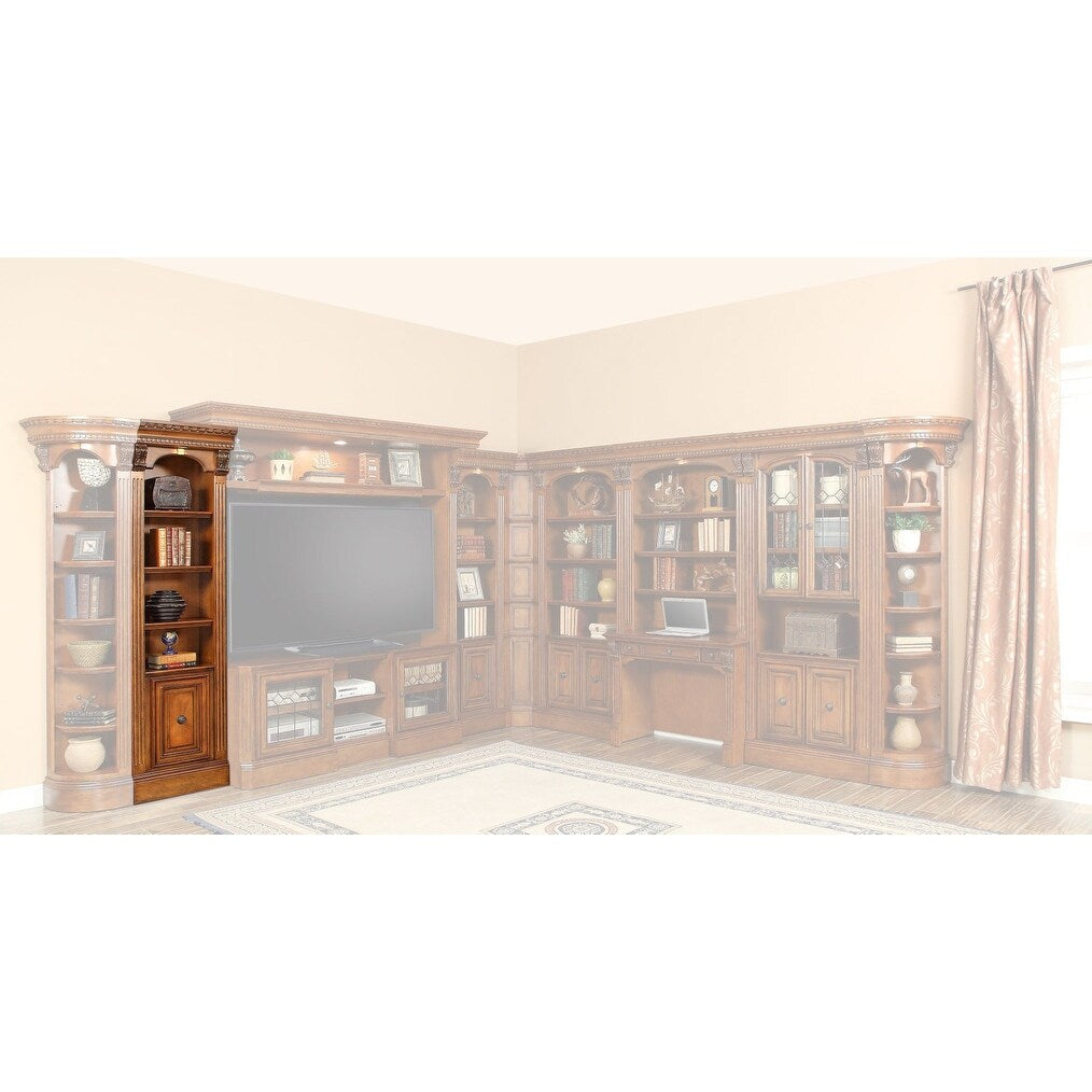 Q-Max 21 in. Open Top Bookcase with 4 Shelves and Cabinet in Antique Vintage Pecan Finish