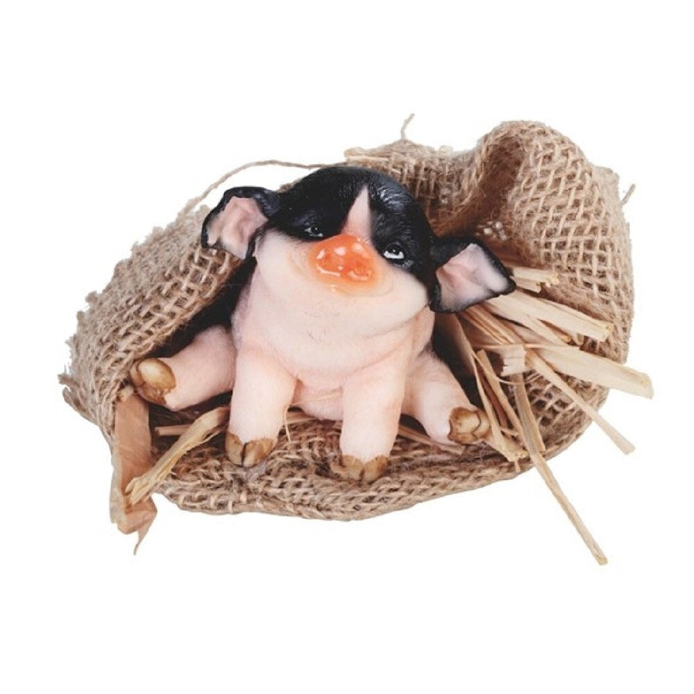 Q-Max 3.5"W Lovely Black Pink Pig in Burlap Bag Figurine