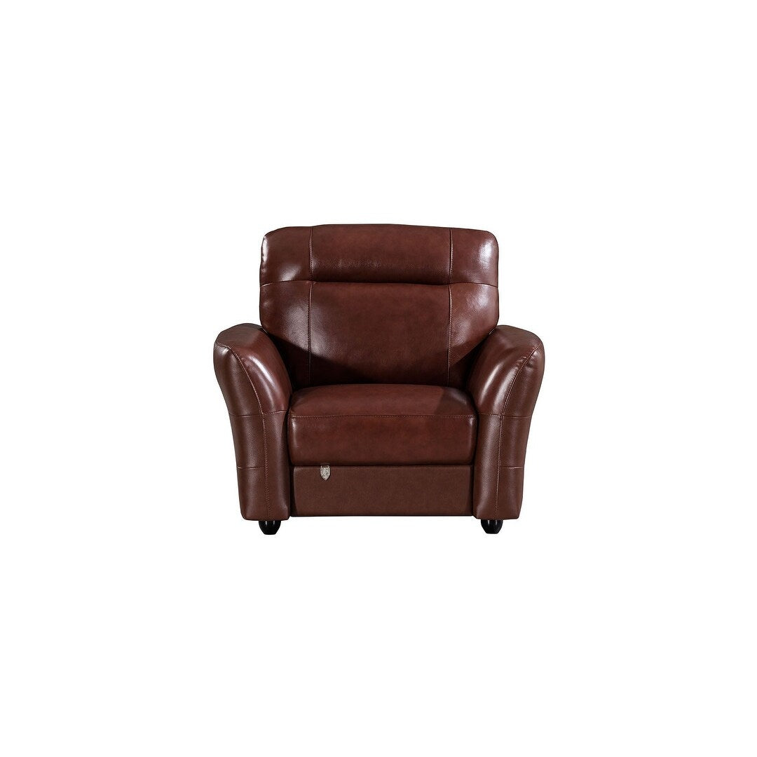 Q-Max 43"W Brown/White Italian Leather Chair,Wood Finished Sofa Legs