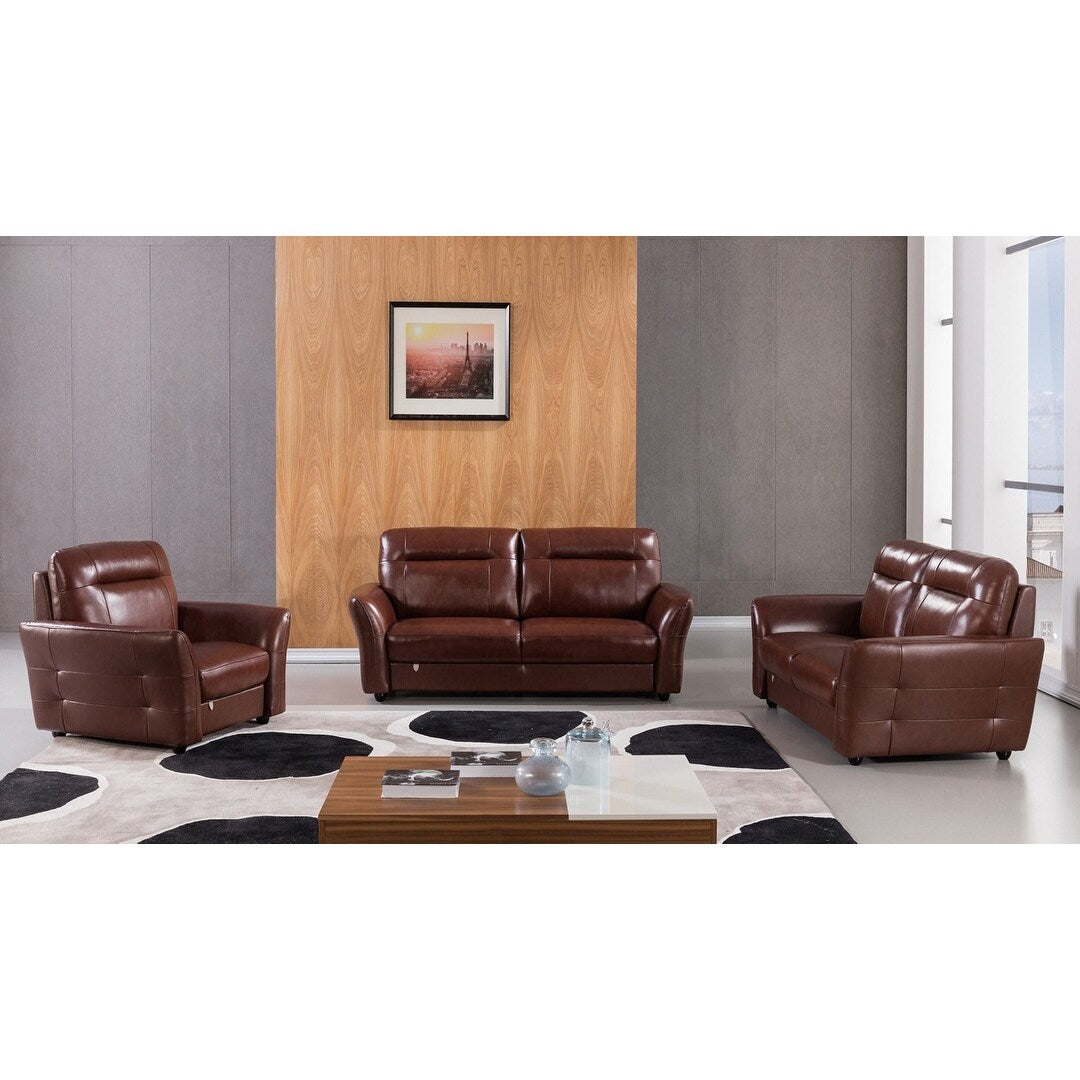 Q-Max 43"W Brown/White Italian Leather Chair,Wood Finished Sofa Legs