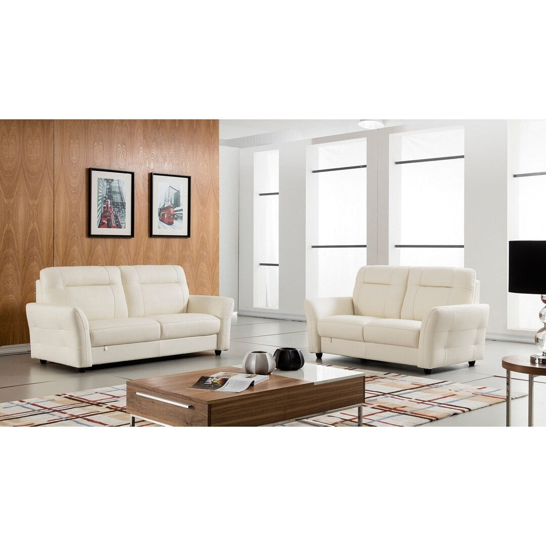 Q-Max 43"W Brown/White Italian Leather Chair,Wood Finished Sofa Legs