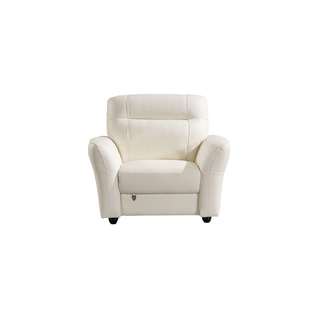 Q-Max 43"W Brown/White Italian Leather Chair,Wood Finished Sofa Legs