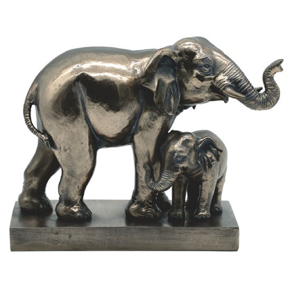 Q-Max 9"W Bronze Elephant with Cub Figurine