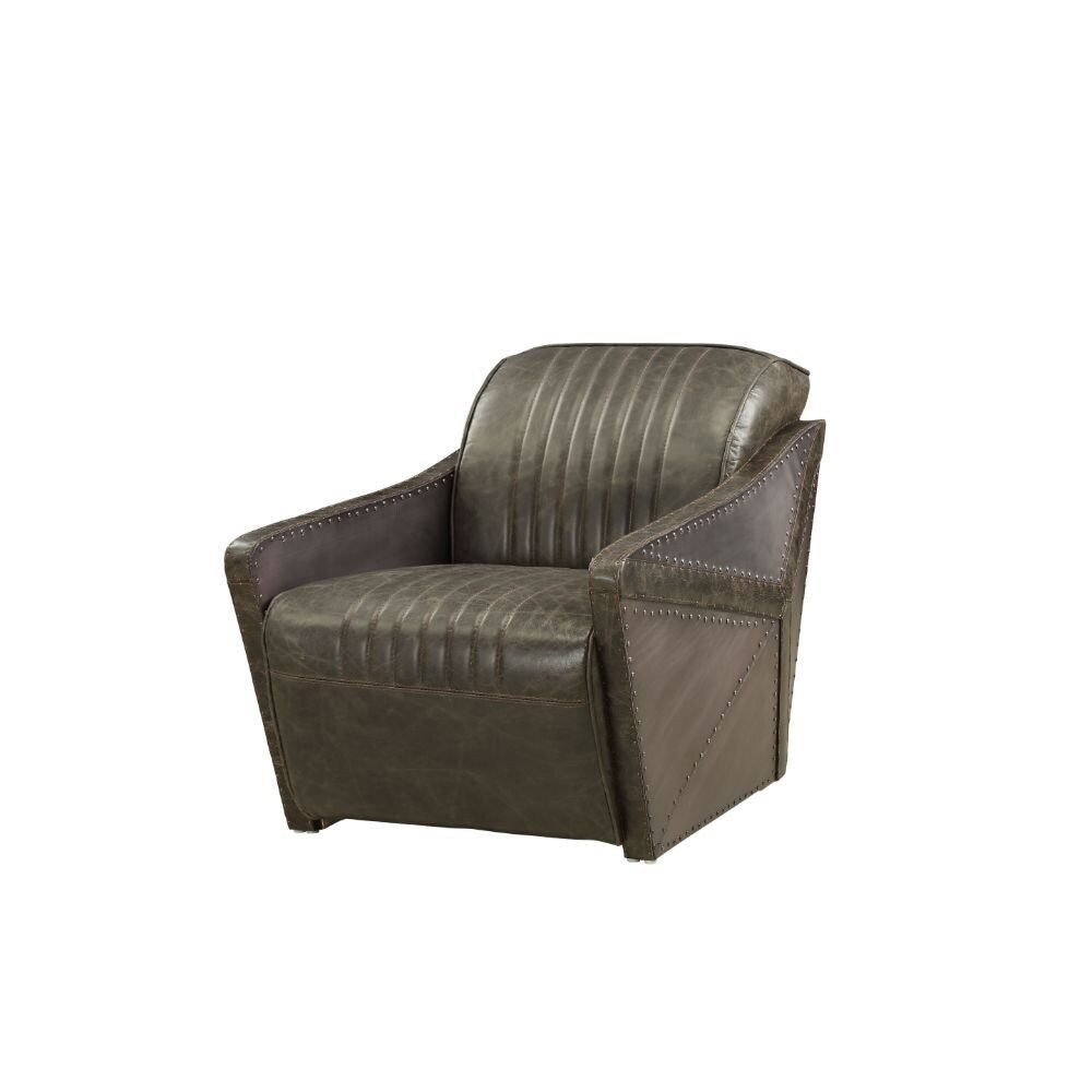 Q-Max Adjustable Aluminum Distress Espresso Top Grain Leather Sofa
