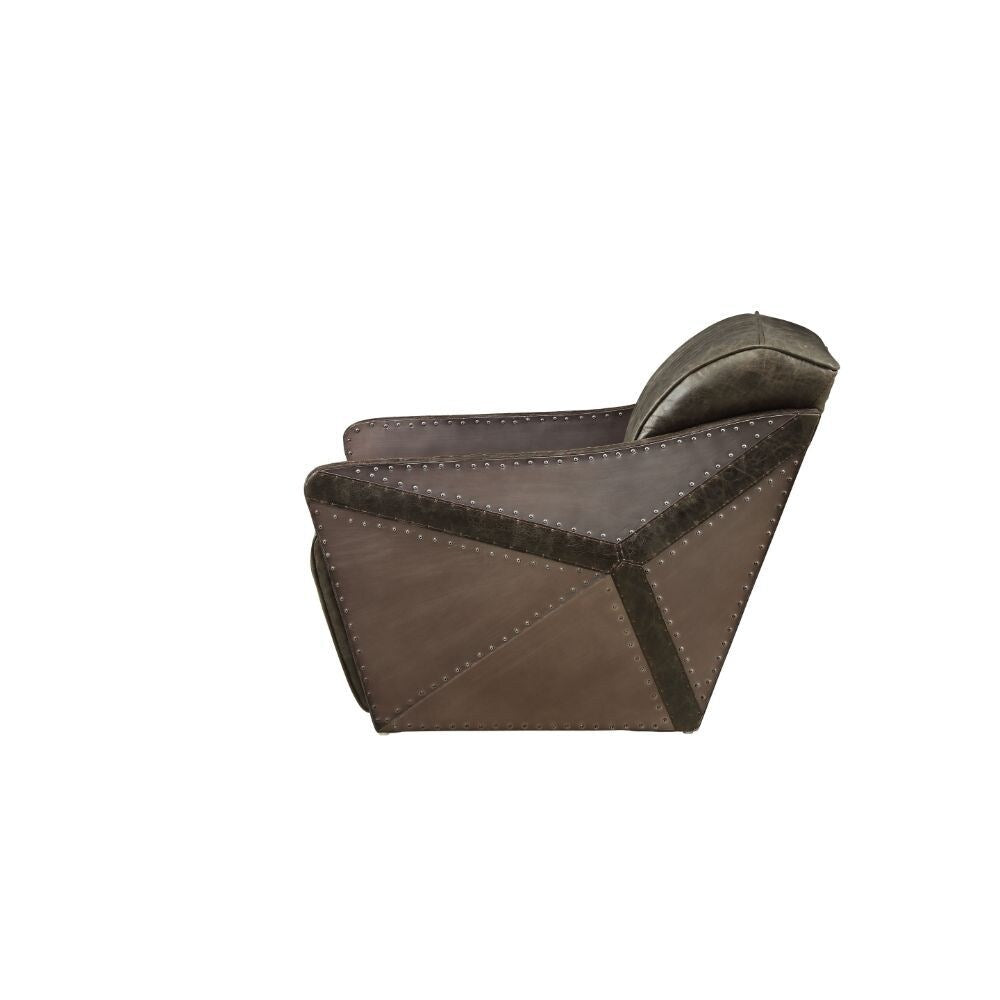 Q-Max Adjustable Aluminum Distress Espresso Top Grain Leather Sofa