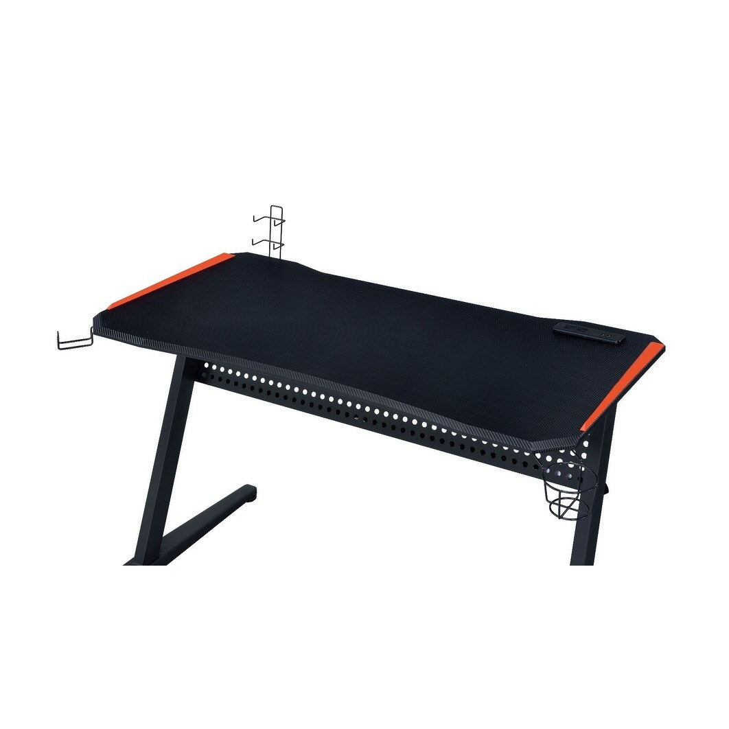 Q-Max Black & Red Finish Metal Gaming Table w/USB Port