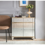 Q-Max Console Table Mirrored & Gold Finish Wood With 2 Drawers And 2 Doors