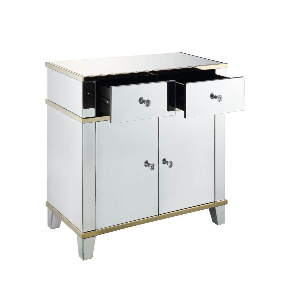Q-Max Console Table Mirrored & Gold Finish Wood With 2 Drawers And 2 Doors