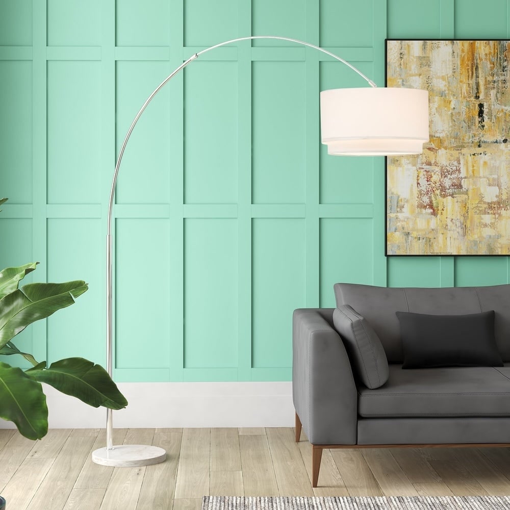 Q-Max Modern 81" Tall Standing Adjustable Arched Floor Lamp with Double Drum Shade and Marble Base