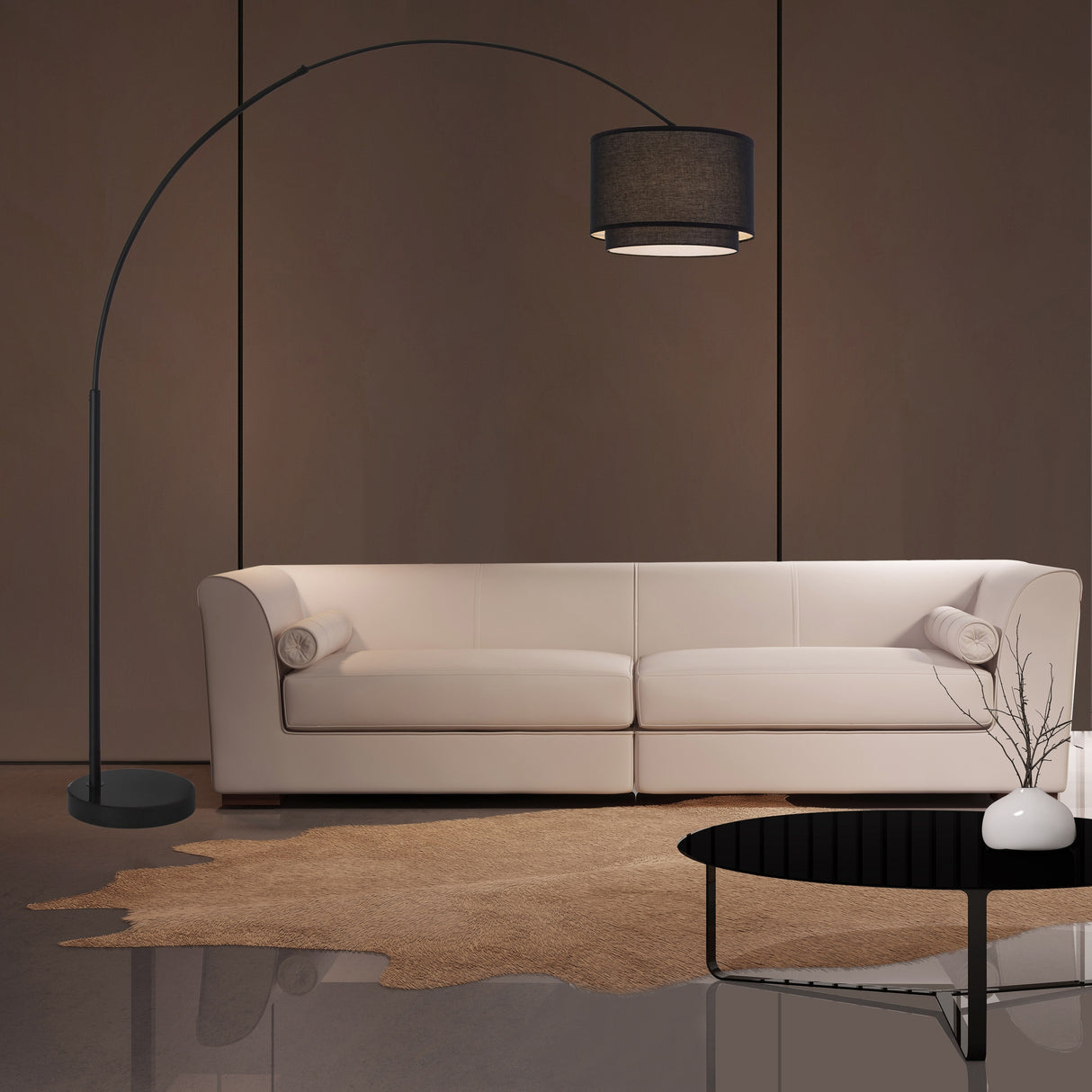 Q-Max Modern 81" Tall Standing Adjustable Arched Floor Lamp with Double Drum Shade and Marble Base