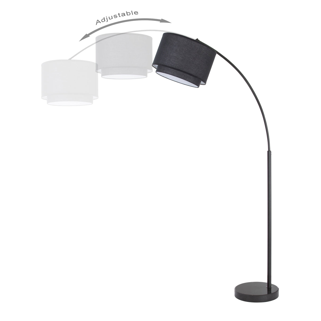 Q-Max Modern 81" Tall Standing Adjustable Arched Floor Lamp with Double Drum Shade and Marble Base