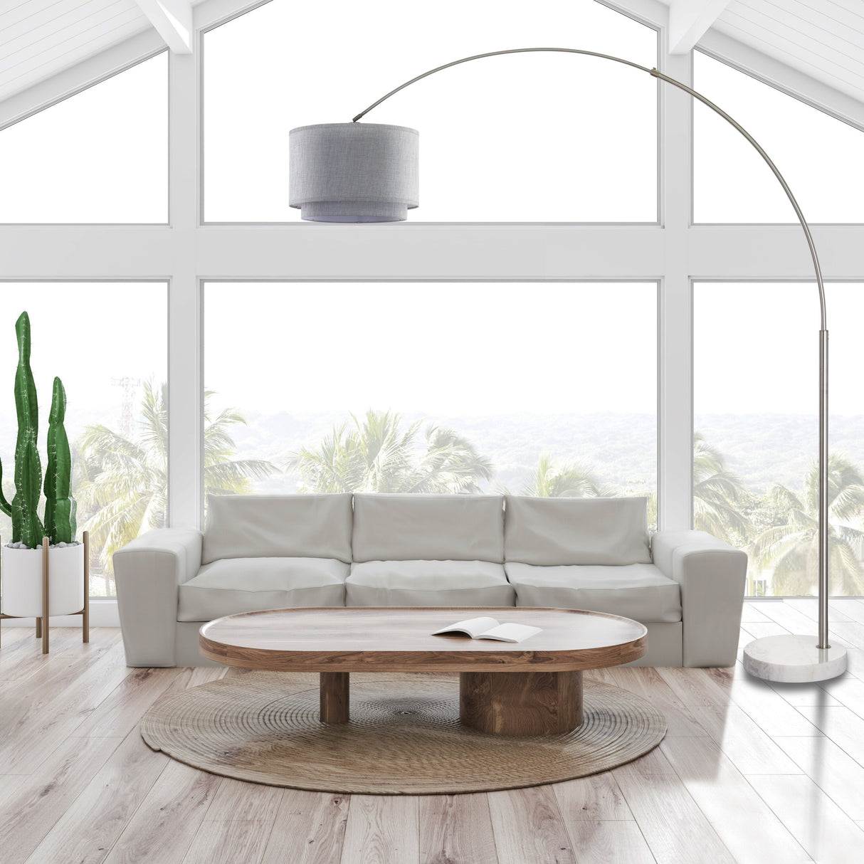 Q-Max Modern 81" Tall Standing Adjustable Arched Floor Lamp with Double Drum Shade and Marble Base