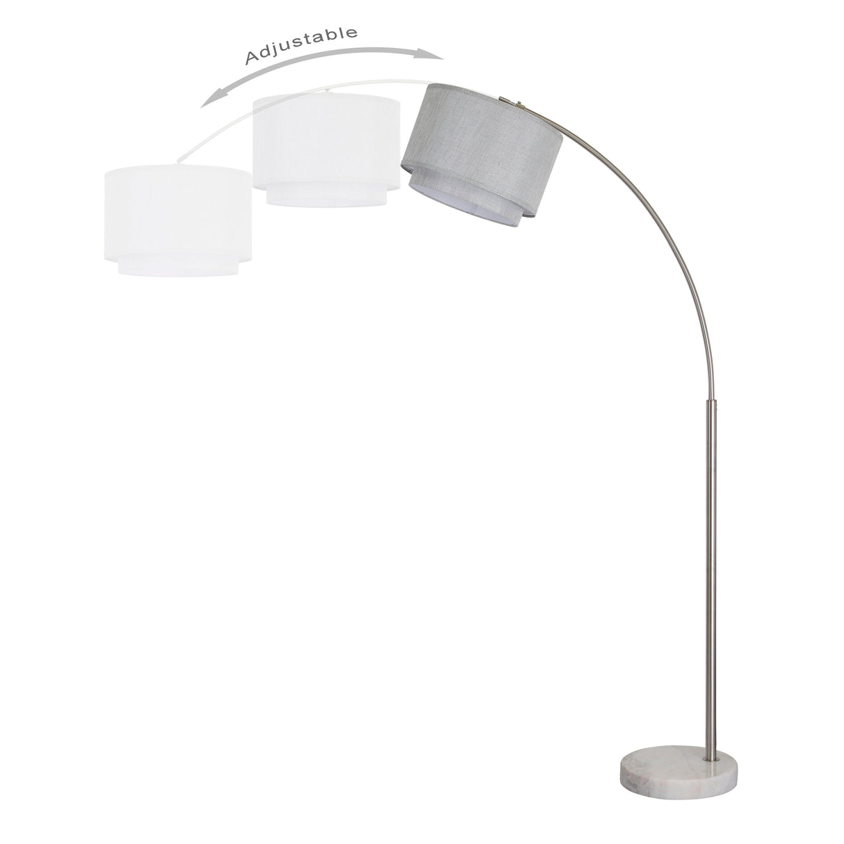 Q-Max Modern 81" Tall Standing Adjustable Arched Floor Lamp with Double Drum Shade and Marble Base