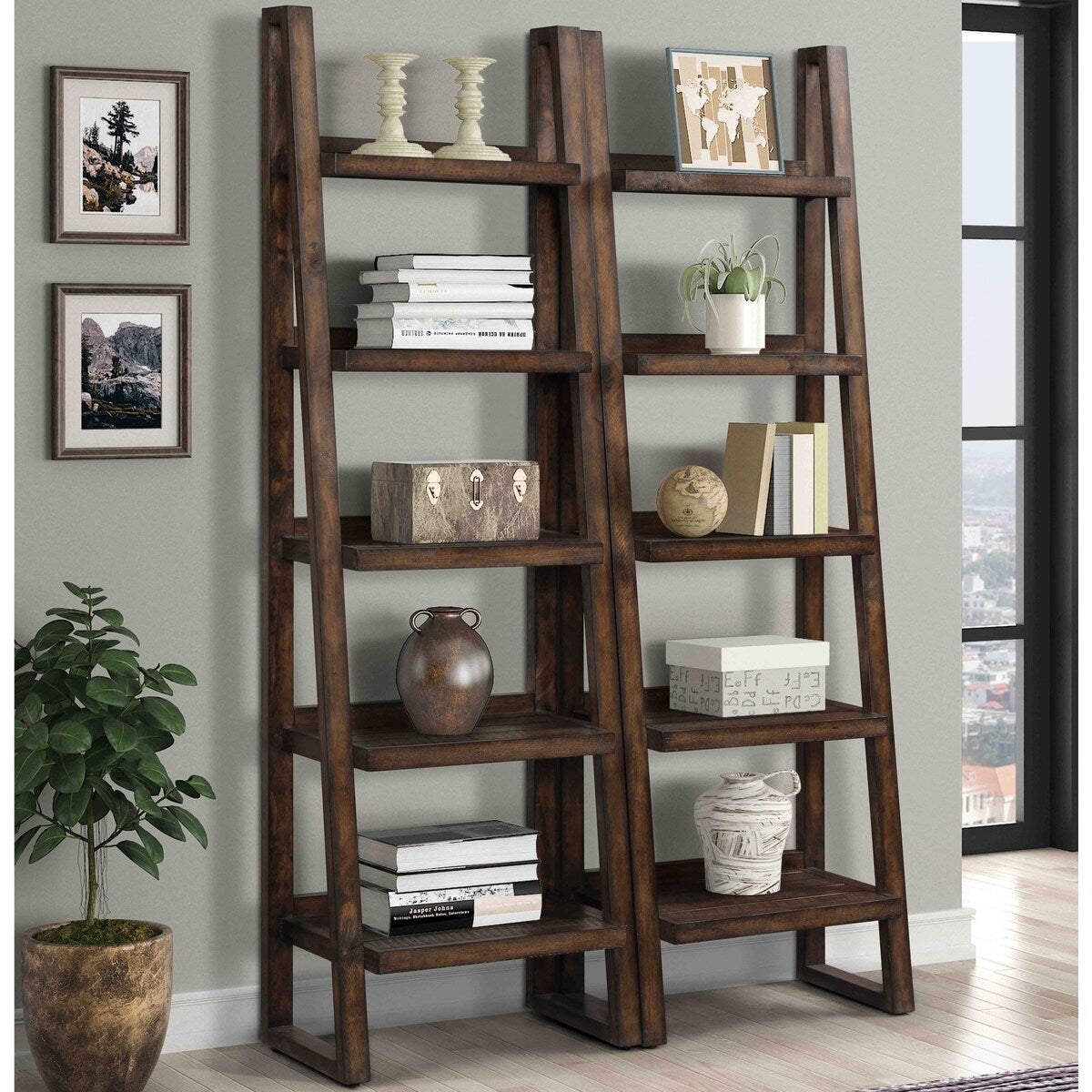Q-Max Fixed Shelf Storage Opening(s) Pair of Etagere Bookcases